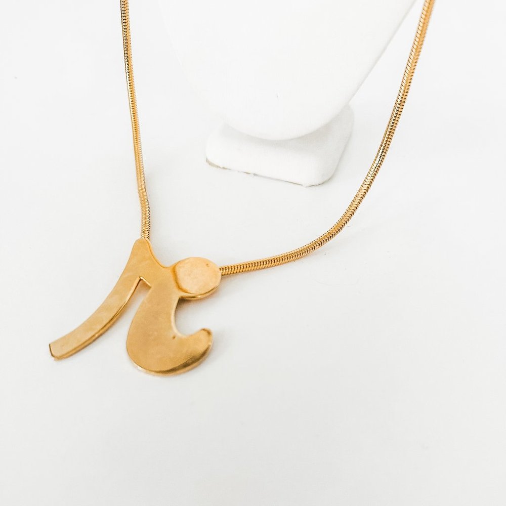 Vintage Lower‎ Case R Brass Necklace